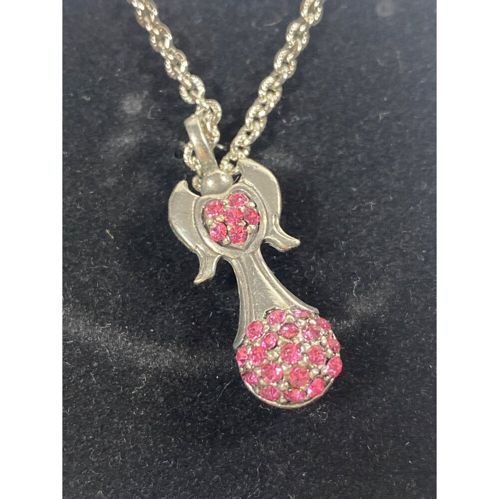 ANGEL PENDANT CELEBRATE LIFE  Costume Jewelry Silver Pink Cathedral Art AWP203